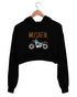 Quirkipedia MUSAFIR ENGLISH - WITH BIKE TRAVEL Wanderlust, Biker Womens Crop Hoodies
